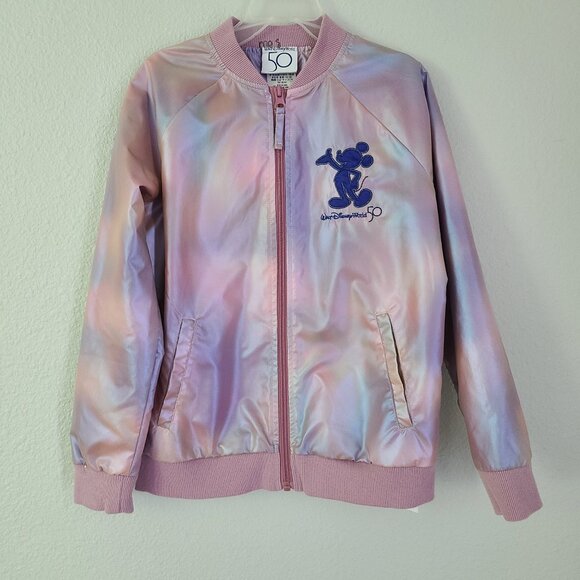 Disney Other - Disney World 50th Anniversary Pink Iridescent Bomber Jacket Kids M